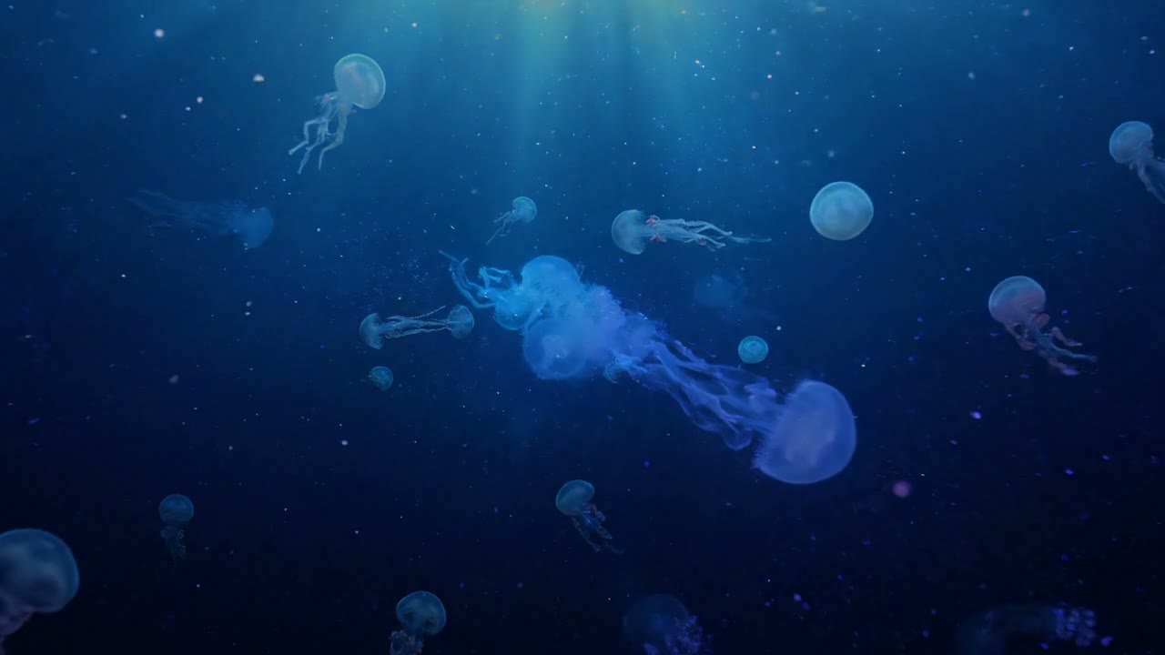 Light shafts through blue water